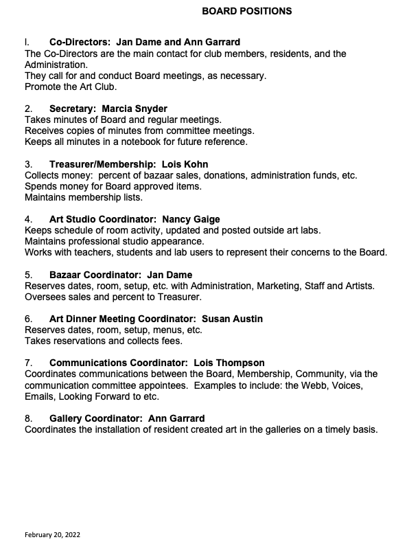 Board Positions Artists & Friends